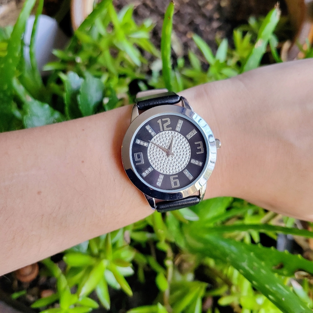 Classic Next Rhinestone Faux Leather Watch
